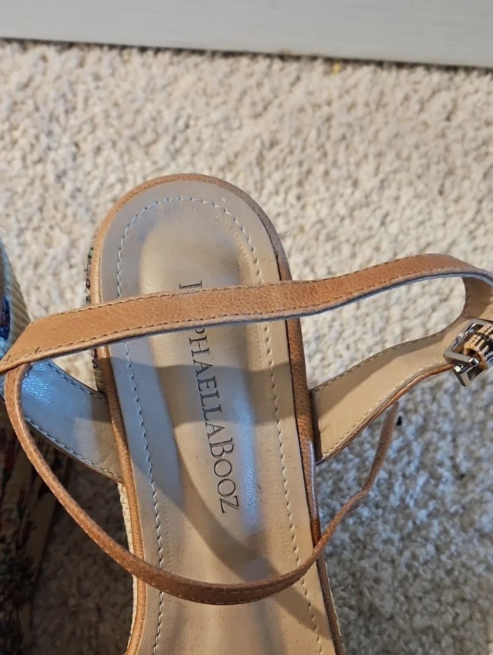 Anthropologie Raphaella Booz Tan Wedge Sandals with Embellishments
